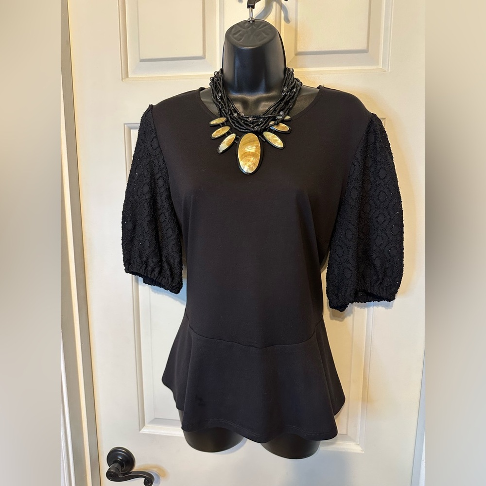 SG18-Michael Kors Black Puff Sleeve Peplum Blouse